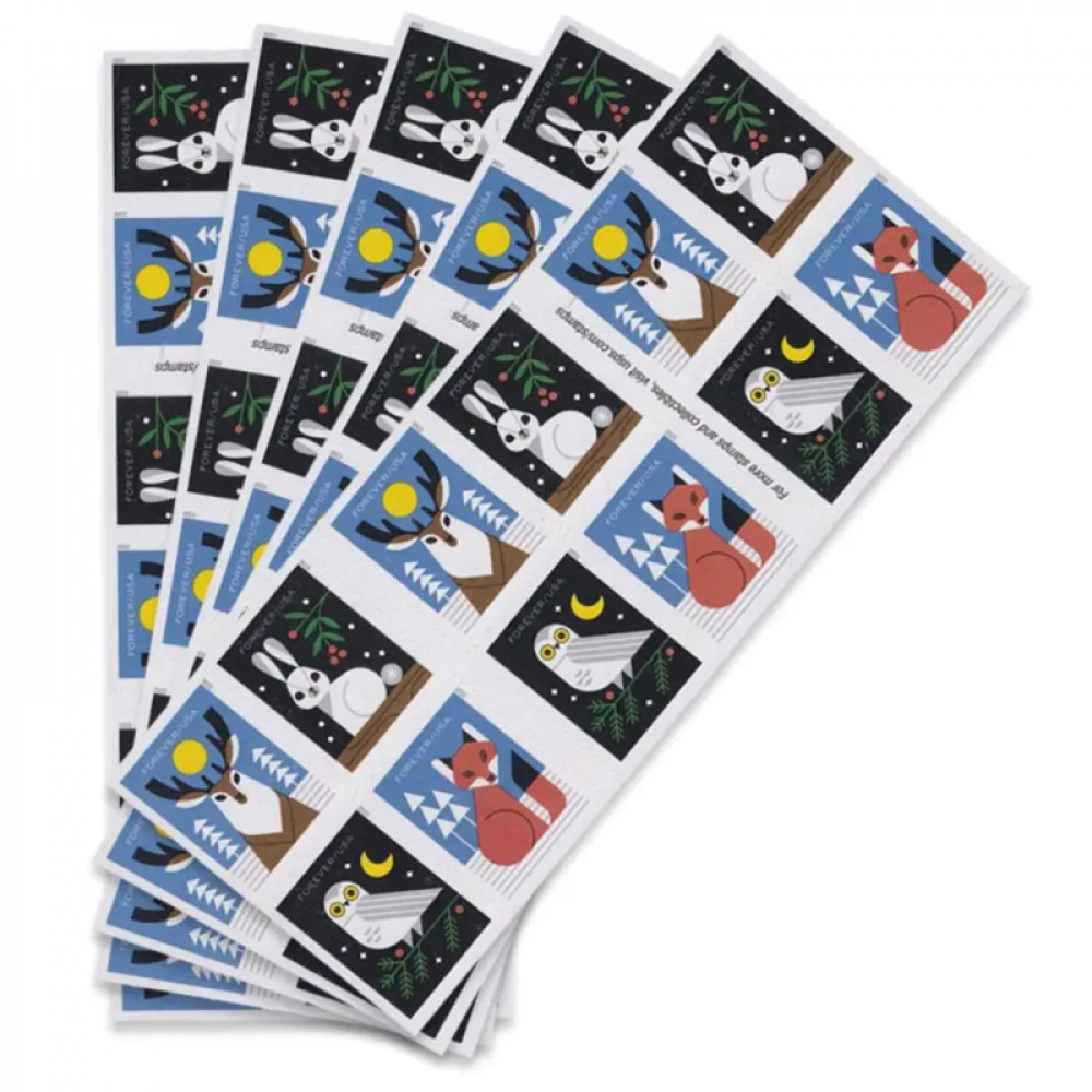 2023 Winter Woodland Animals Forever Postage Stamps (a Deer. Fox. Rabbit. and Owl