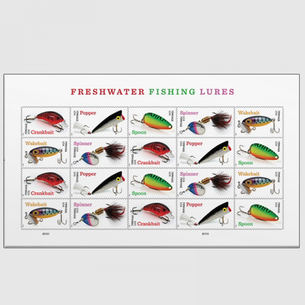 2025 Freshwater Fishing Lures Forever Stamps, Sheetof 20